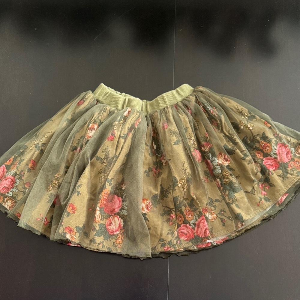 Floral Tulle Skirt for Kids - Green and Pink